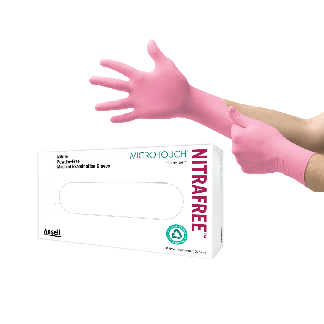 Picture of Nitrile powder free gloves Nitra Free Medium Pink (100 pack)